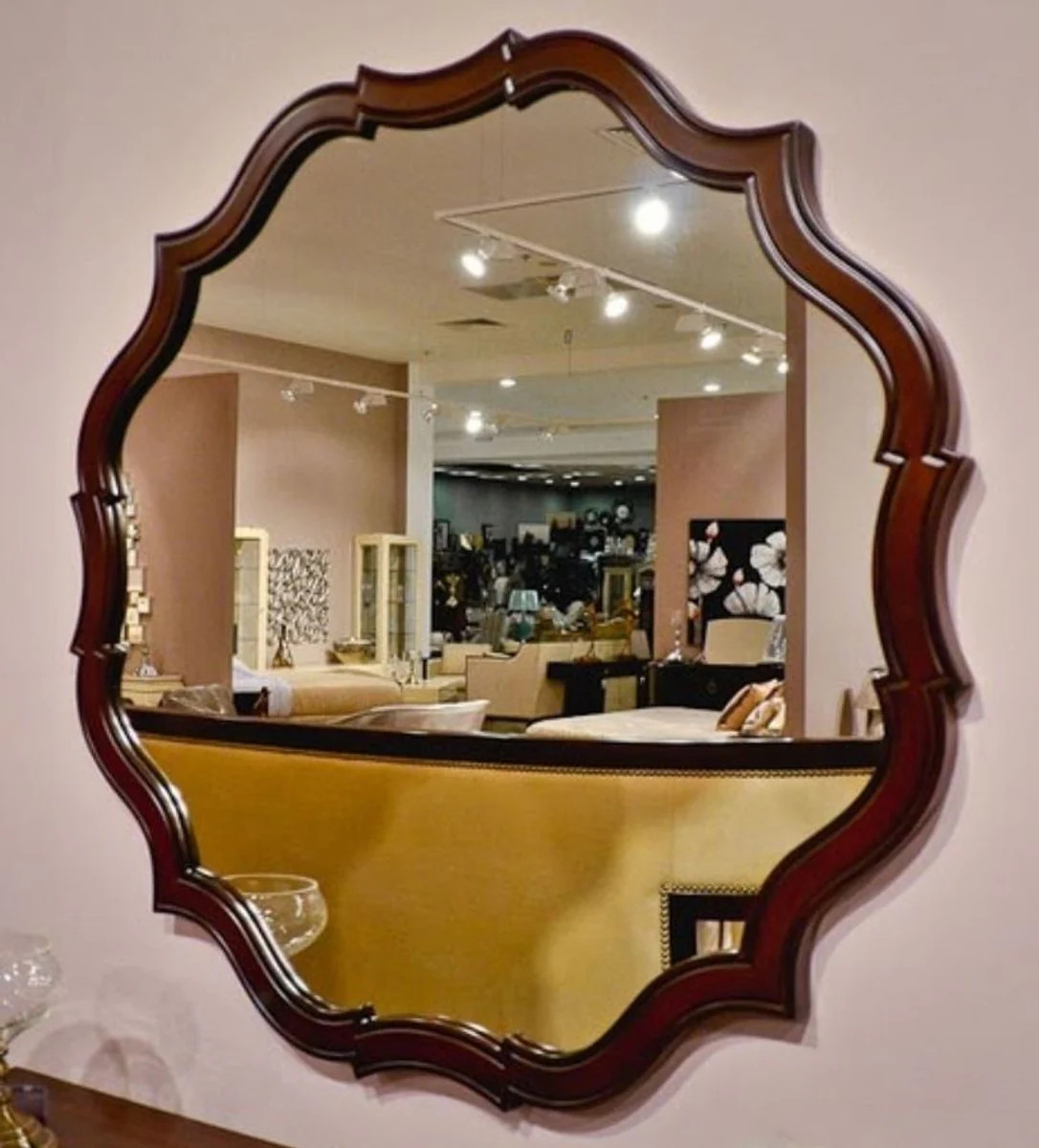 Art Deco mirror dark brown 89 x 3 x H. 89 cm - Elegant mahogany wall mirror - Cloakroom mirror - Living room mirror - Art Deco furniture