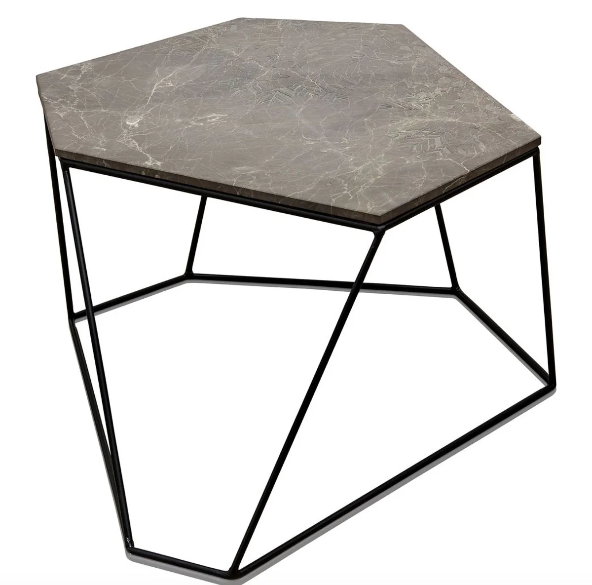 Designer coffee table gray with pattern / black 75 x 58 x H. 35 cm - luxury living room table with marble top