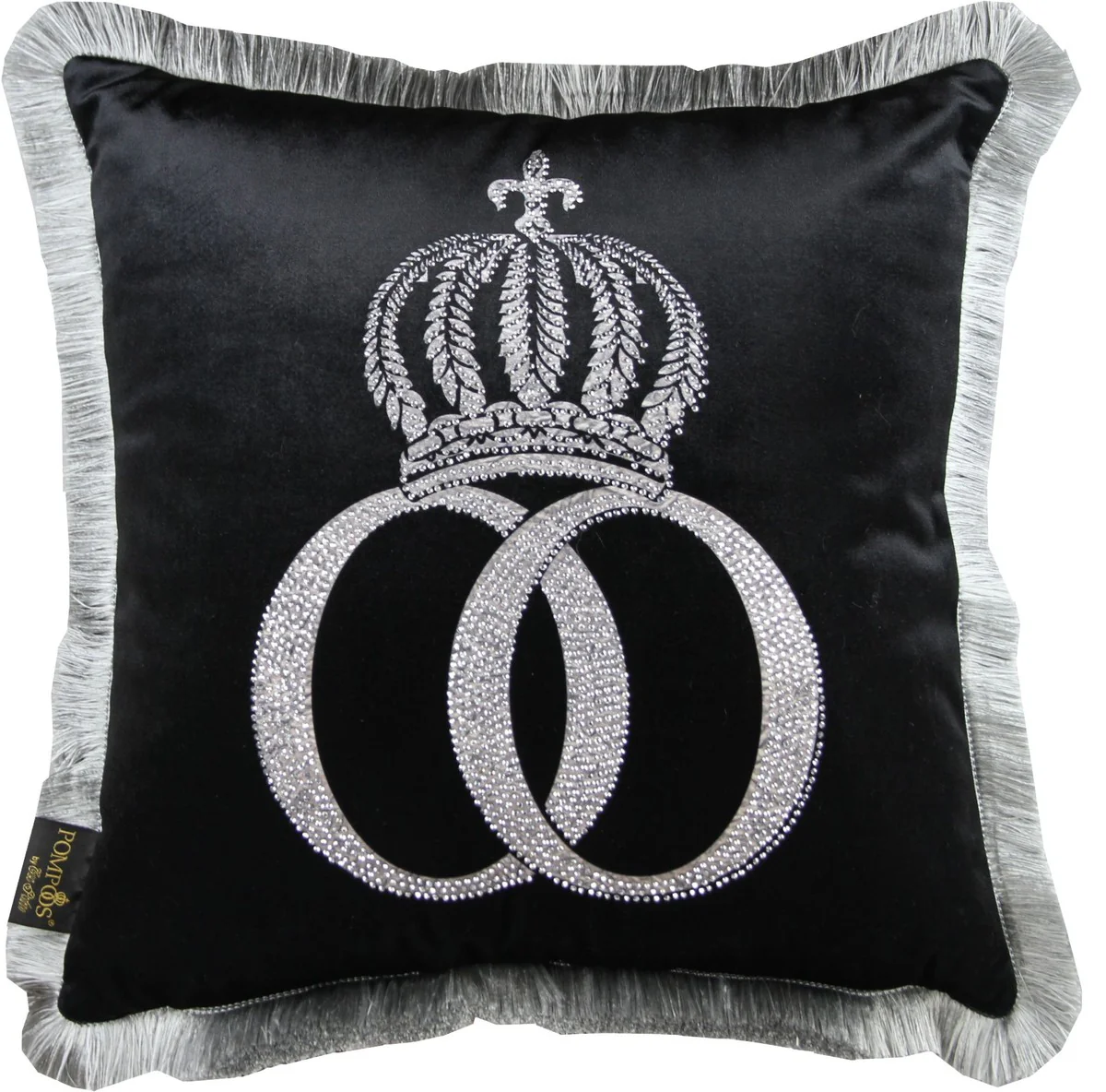 Harald Glööckler luxury decorative cushion Pompöös by black / silver crown with rhinestones - Glööckler cushion designer