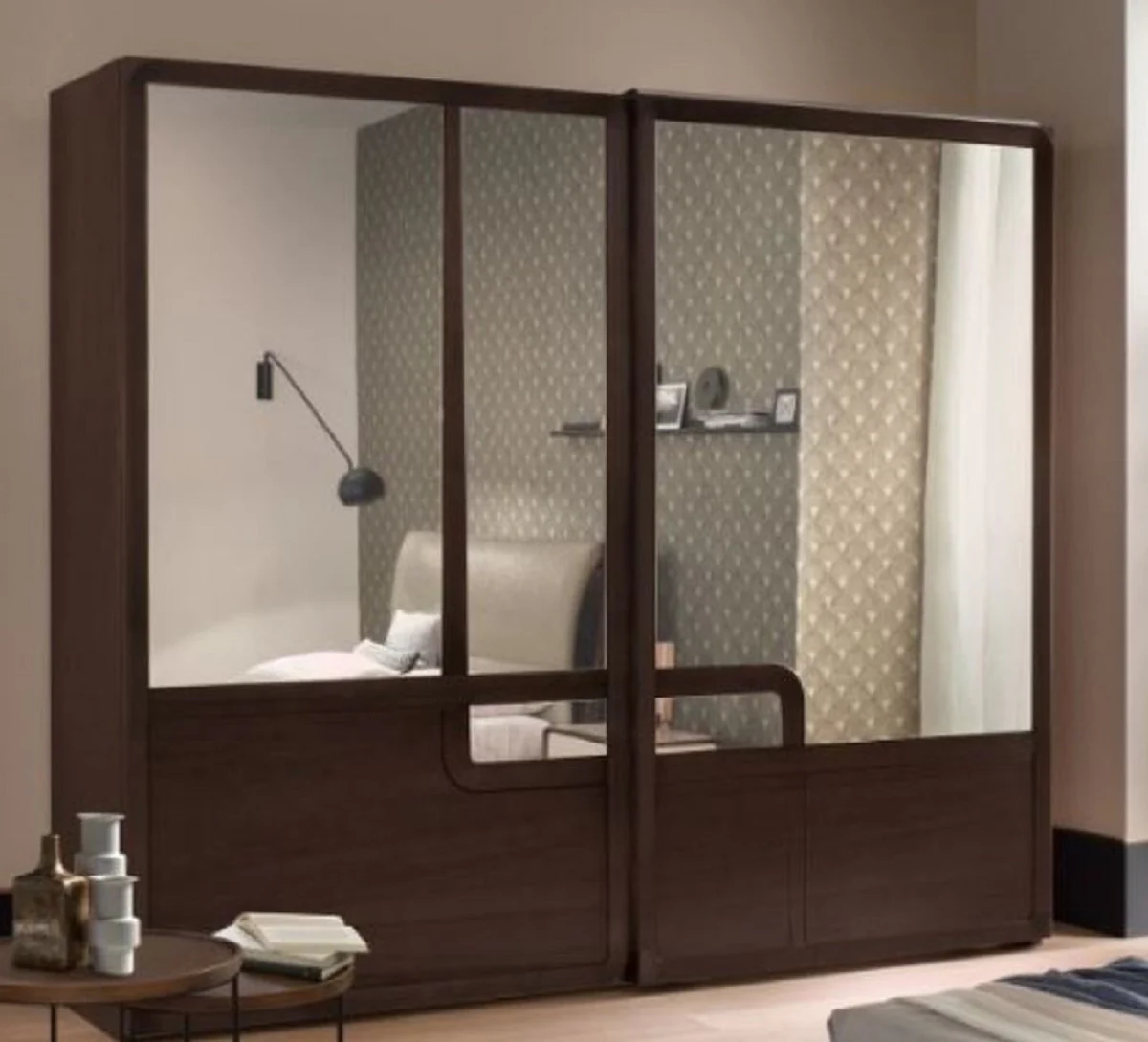 Luxury bedroom wardrobe brown 295 x 67 x H. 250 cm - Elegant solid wood wardrobe with 2 sliding doors - Bedroom furniture - Luxury quality - Made in Italy