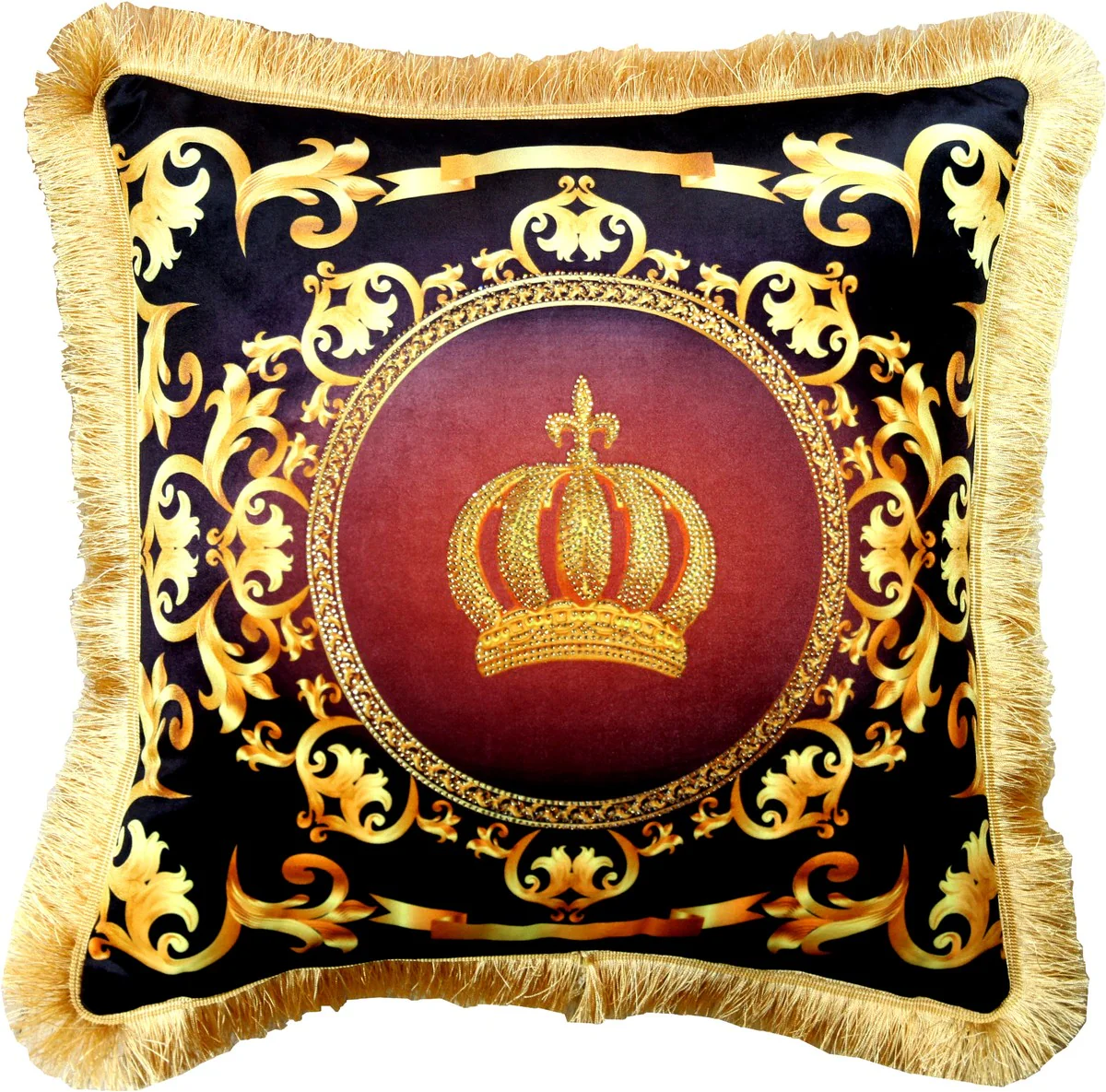 Harald Glööckler luxury decorative cushion Pompöös by Luxus Krone with rhinestones black / burgundy / gold - finest velvet fabric - Glööckler cushion