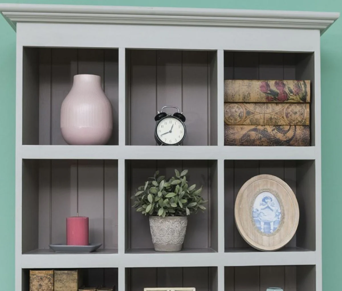 Country house style cabinet gray 97 x 40 x H. 210 cm - solid wood shelf cabinet with 2 doors and 6 drawers - furniture in country house style