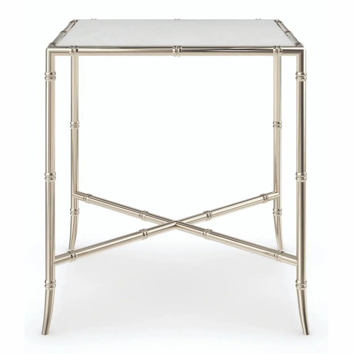 Luxury metal side table with marble top silver / white H. 48 cm