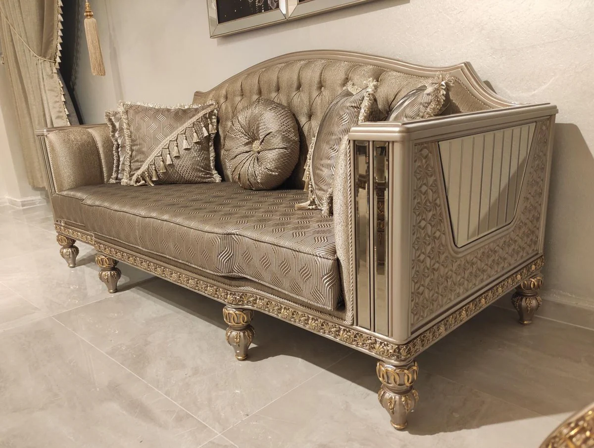 Luxury Baroque Living Room Set Gold / Gray / Gold - 2 Baroque Sofas & 2 Baroque Armchairs & 1 Baroque Coffee Table - Luxury Living Room Furniture in Baroque Style - Baroque Furniture - Noble & Magnificent