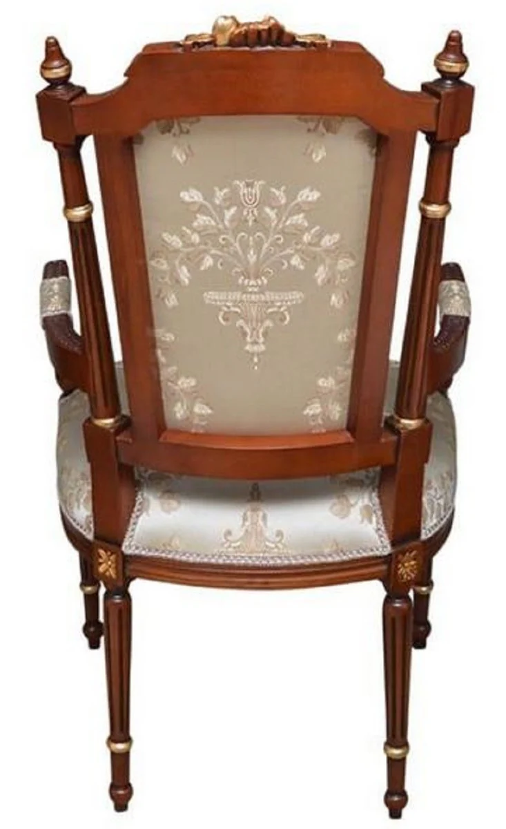 Baroque dining room chair cream / brown / gold - handmade antique style chair with armrests - dining room furniture in baroque style