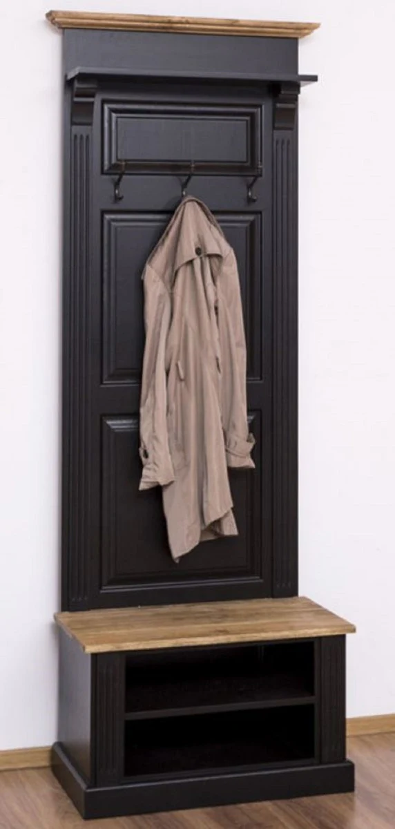 Country house style solid wood wardrobe black / brown 79 x 41 x H. 210 cm - wall wardrobe - hallway cabinet - hallway furniture - wardrobe furniture - country house style furniture