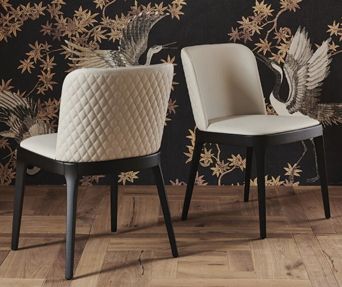 Luxury dining room chair set of 8 cream / black - 6 dining room chairs without armrests & 2 dining room chairs with armrests - Luxury dining room furniture - Luxury quality - Made in Italy