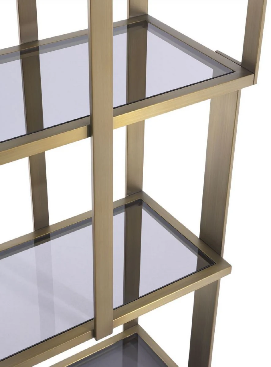 Luxury shelf cabinet brass / matt black / gray 100 x 37 x H. 240.5 cm - stainless steel cabinet with 5 glass shelves - living room cabinet - office cabinet - luxury furniture