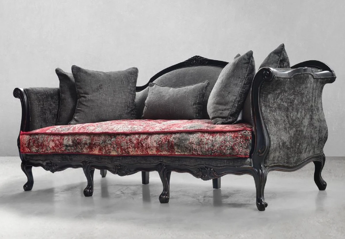 Luxury Baroque Sofa Gray / Red / Antique Black - Magnificent Baroque Style Living Room Sofa - Luxury Living Room Furniture in Baroque Style - Baroque Furniture - Noble & Magnificent