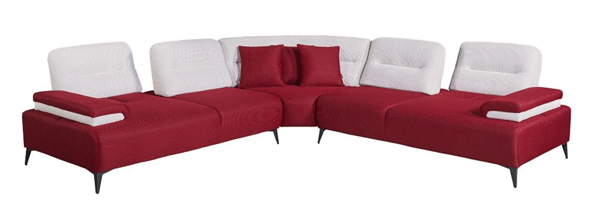 Luxury corner sofa Bordeaux red / white / gray 310 x 310 cm - living room sofa