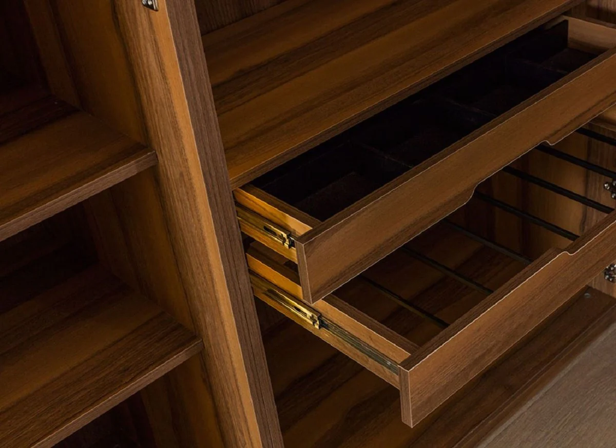 Luxury wardrobe brown / black 250 x H. 220 cm - solid wood bedroom wardrobe with 5 glass doors and LED lighting - bedroom furniture - hotel furniture - luxury furniture