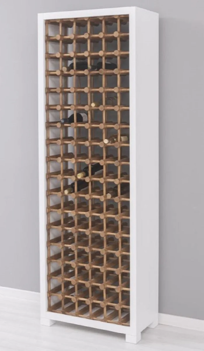 Country house style solid wood wine cabinet white / natural colors 68 x 35 x H. 200 cm - Solid wood wine rack in country house style - Solid wood bar furniture - Country house style bar furniture