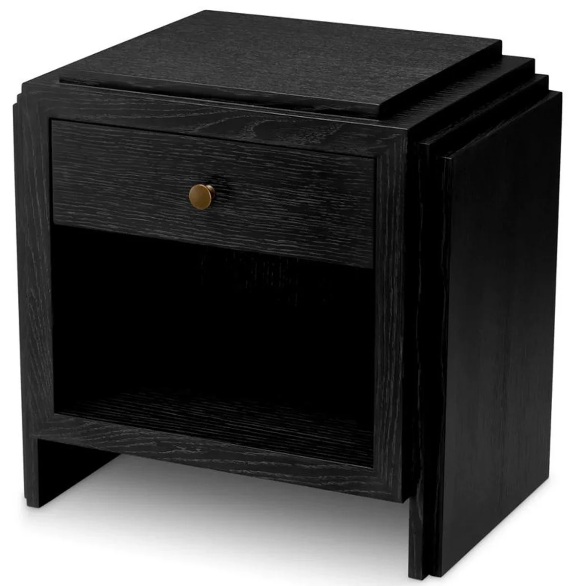 Luxury bedside table anthracite gray / brass 58 x 42.5 x H.57 cm - Bedroom side table with drawers - Luxury bedroom furniture