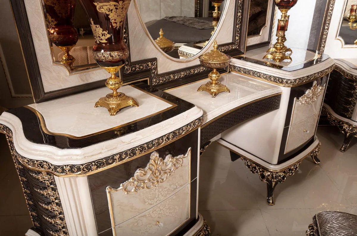 Luxury baroque dressing table with mirror and stool