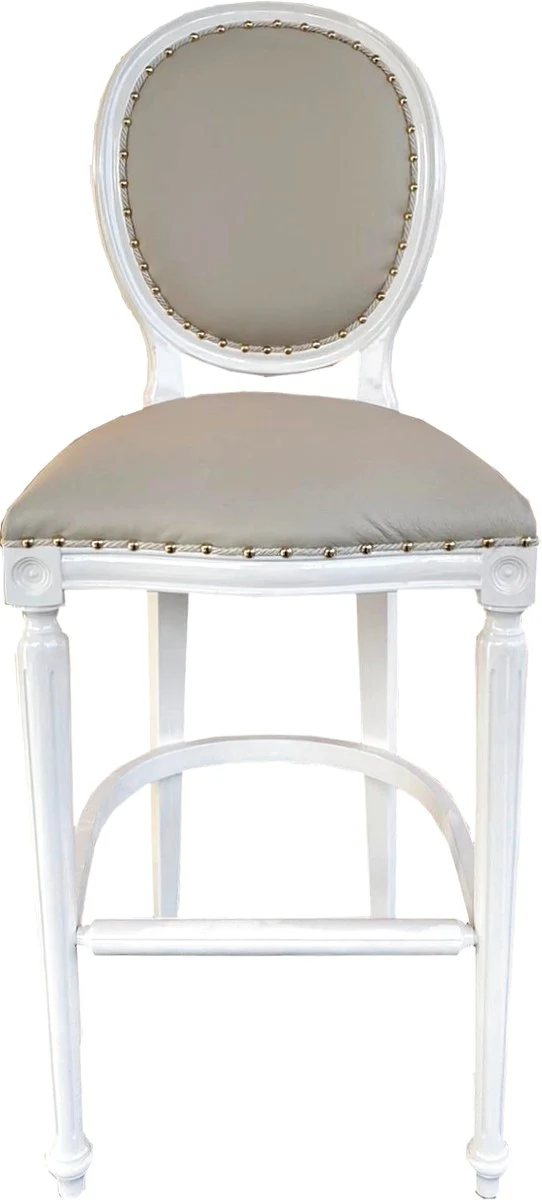 Luxury Baroque Bar Chair Real Leather Bar Chair Cream / White - Leather Bar Chair