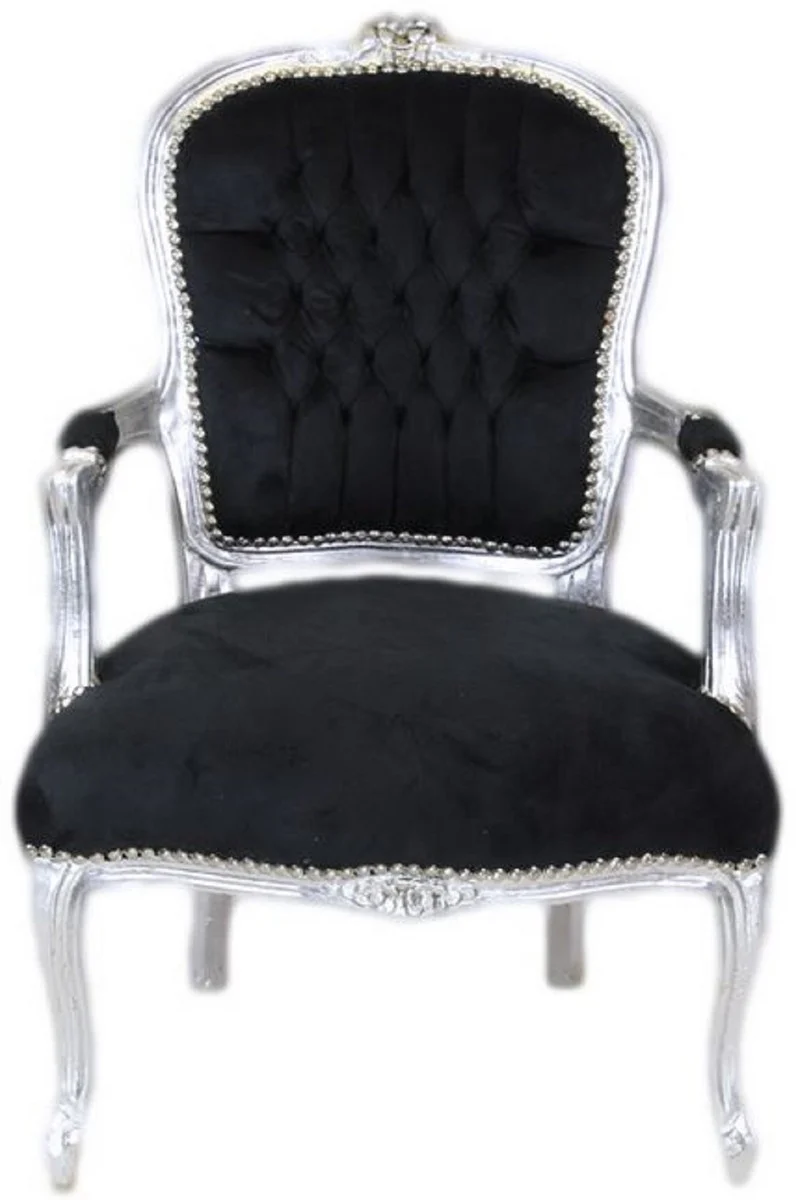 Baroque Salon Chair Black / Silver - Handmade antique style chair with elegant velvet fabric - Furniture in Baroque style - Baroque furniture - Baroque furnishings