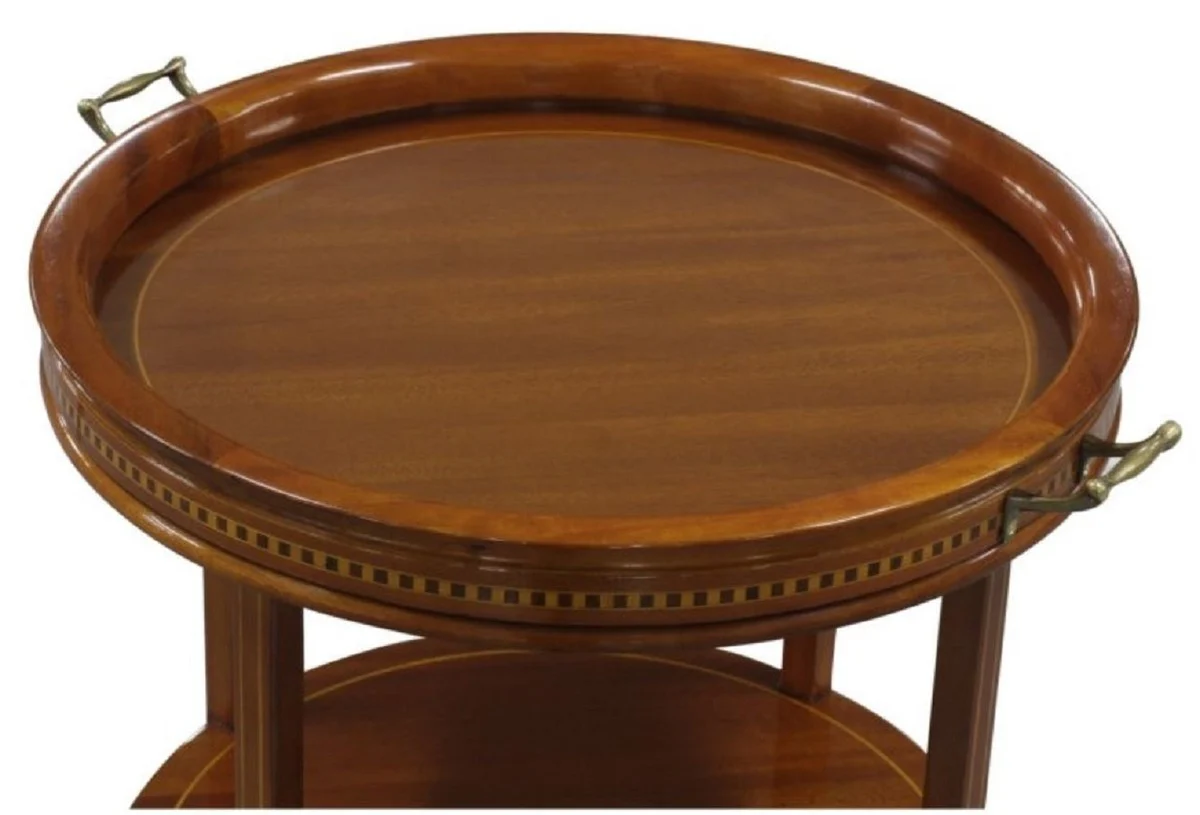 Luxury side table brown 54 x 47 x H. 80 cm - Round table with glass top and removable tray