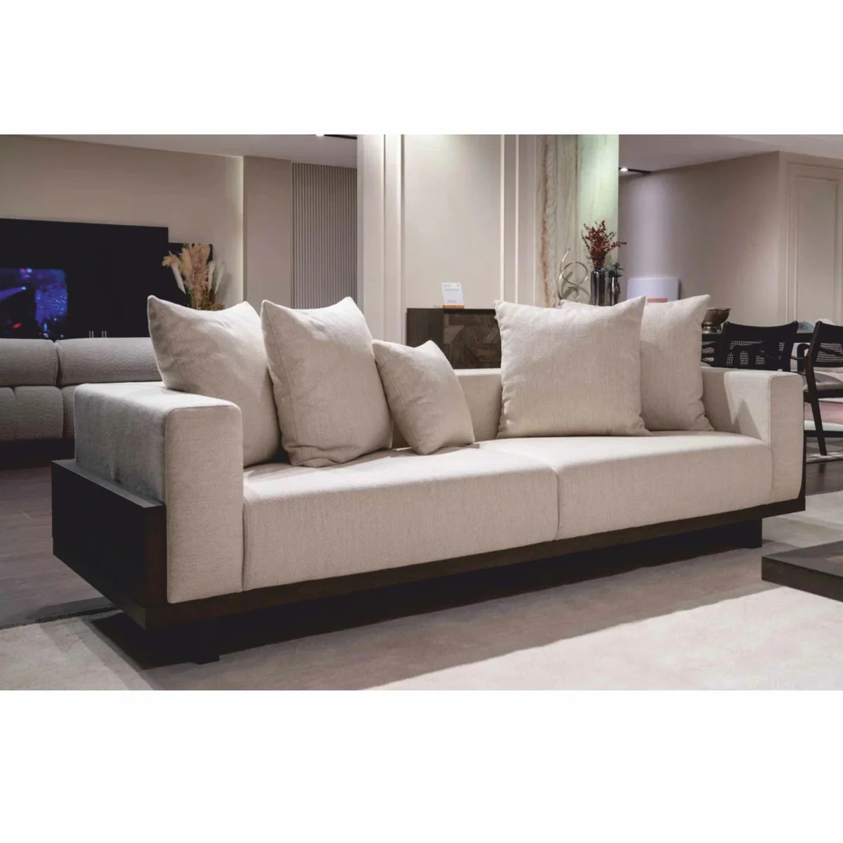 Luxus Sofa Creme / Dunkelbraun 240 cm - Wohnzimmer & Hotel Möbel