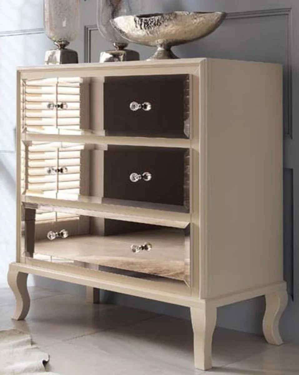 Luxury neoclassic chest of drawers with 3 mirrored drawers cream color 100 x 50 x H. 103 cm - luxury quality