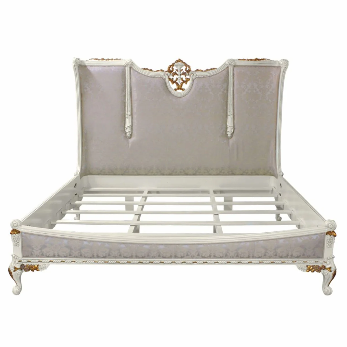 Luxury Baroque Double Bed Silver / White / Gold - Baroque style bedroom furniture