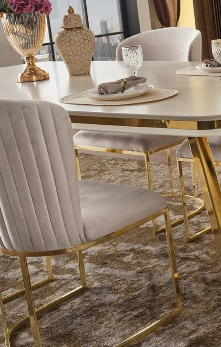 Luxury dining room chair set of 8 gray / gold 66 x 52 x H. 90 cm - Luxury dining room & restaurant furniture