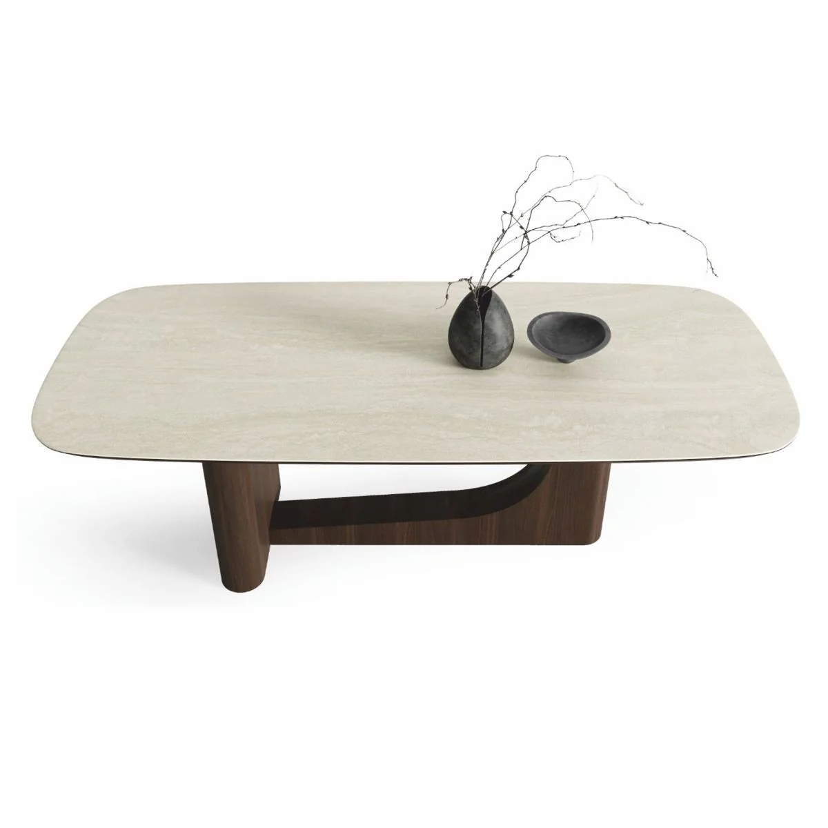 Luxury dining table with ceramic table top white / dark brown 230 cm