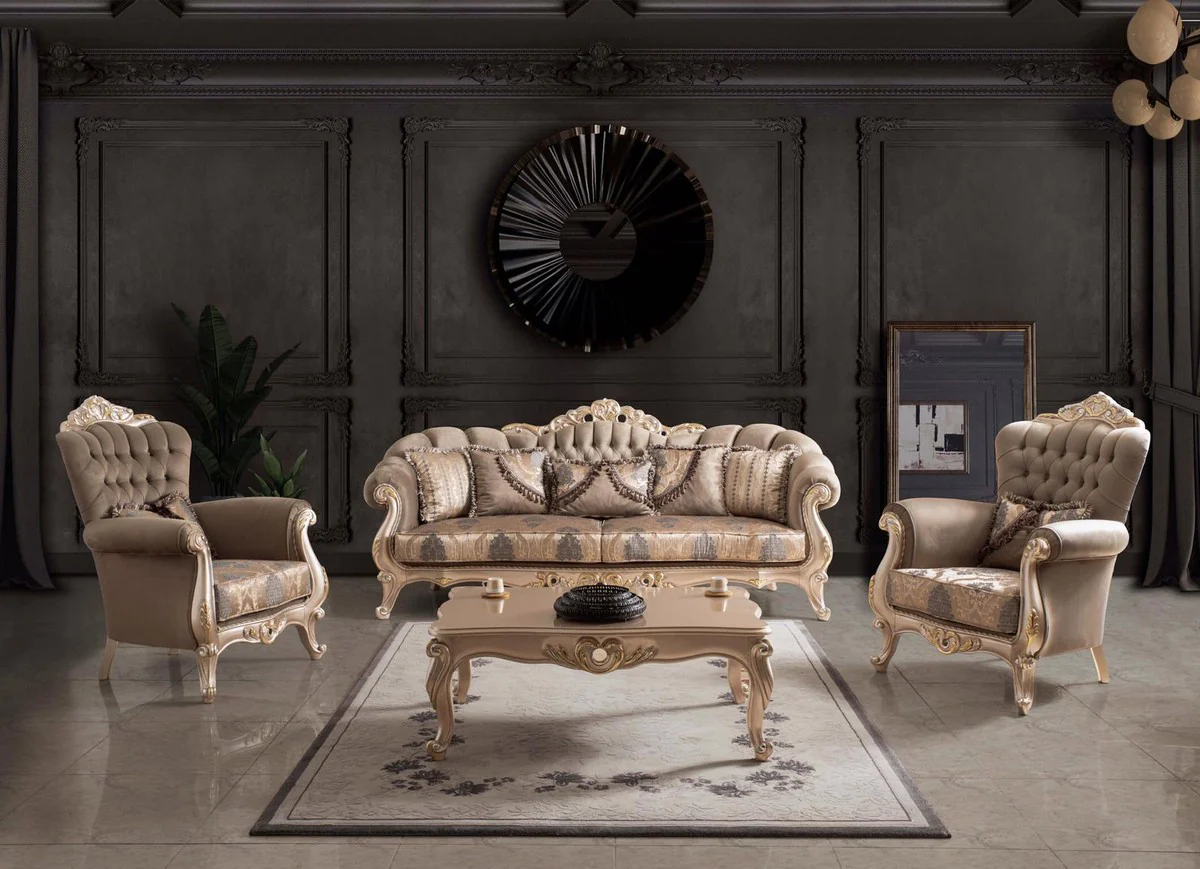 Luxury baroque living room set taupe / bronze / gold - 2 sofas & 2 armchairs & 1 coffee table - living room furniture in baroque style - noble & magnificent