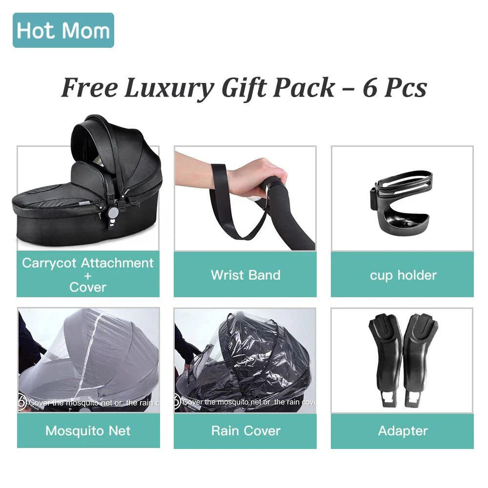 Kinderwagen: Kinderwagen mit verstellbarem Sitzhöhenwinkel und Allrad-Stoßdämpfung, umkehrbar, hohe Landschaft und modischer Kinderwagen (Gitter)