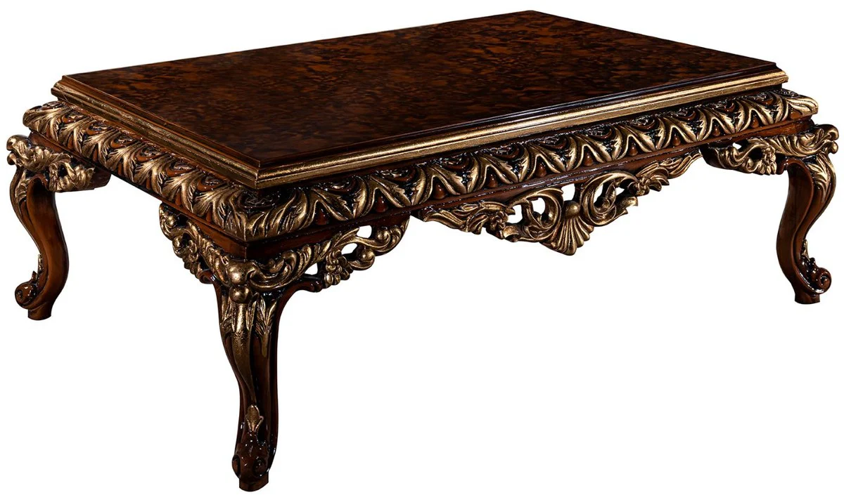 Luxury baroque coffee table brown / bronze 133 x 90 x H. 48 cm - solid wood living room table with elegant decorations - living room furniture in the baroque style