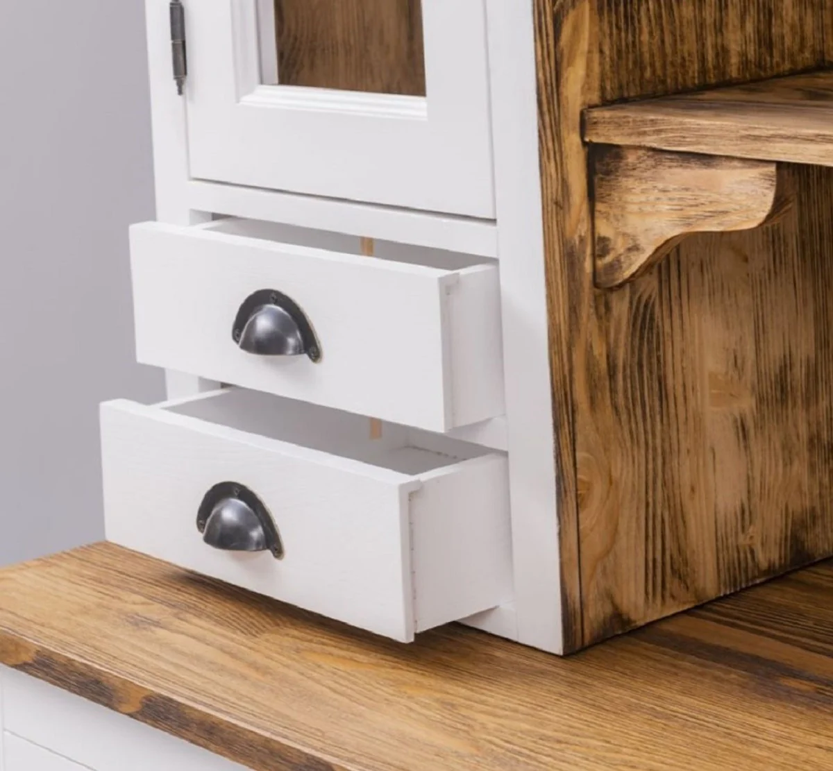 Country house style dining room cabinet white / brown 137 x 50 x H. 197 cm - solid wood kitchen cabinet - dining room furniture in country house style - country house style dining room furnishings