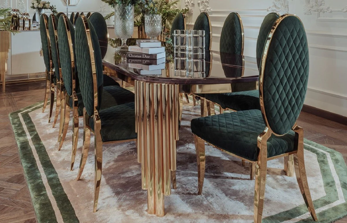 Luxury dining room set black / green / gold - 1 luxury dining table & 10 luxury dining room chairs - dining room furniture - luxury quality