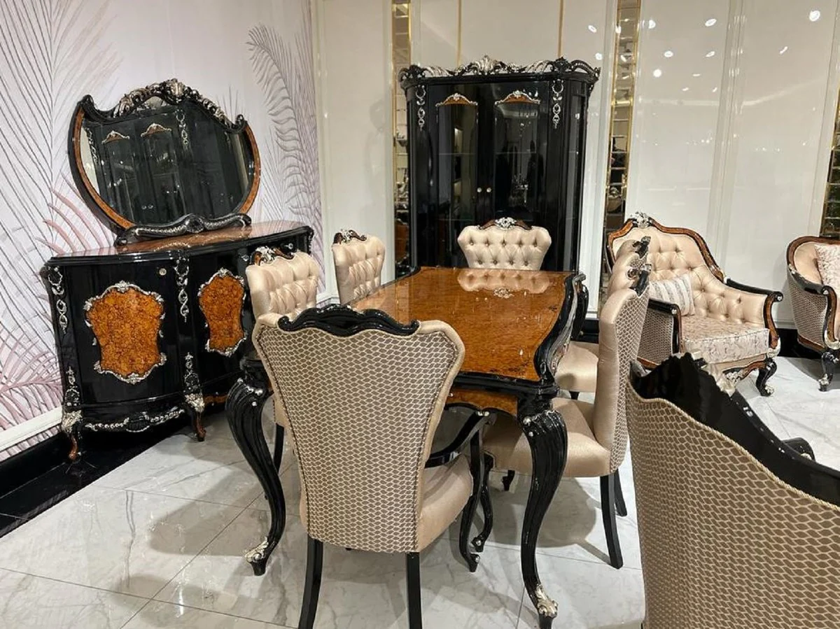 Luxury Baroque Dining Room Set Gold / Brown / Black / Silver - 1 Baroque Dining Table & 6 Baroque Dining Chairs - Baroque Dining Room Furniture - Noble & Magnificent