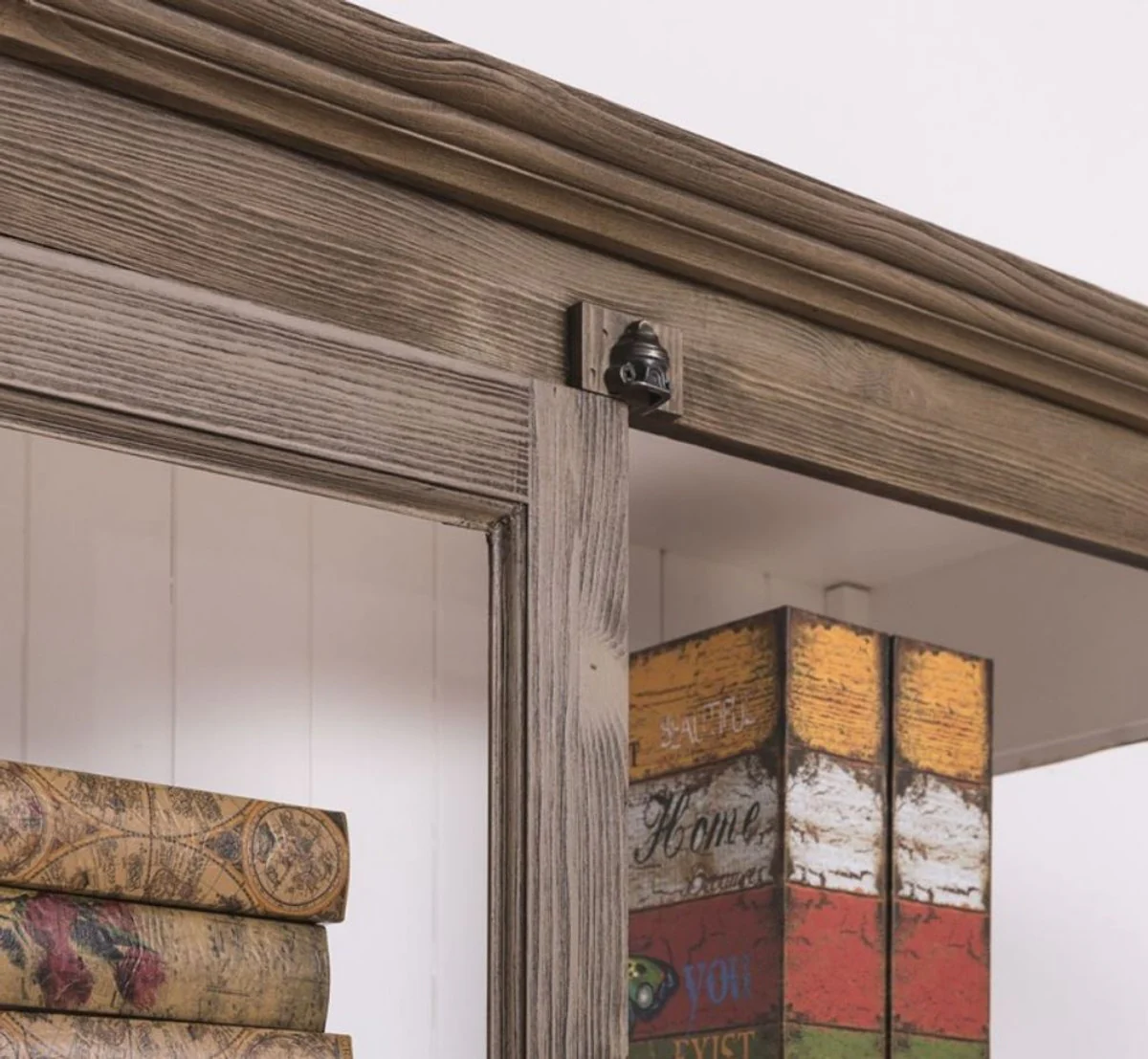 Country house style display cabinet brown / white 109 x 40 x H. 210 cm - solid wood cabinet with 2 glass doors - display cabinet - country house style furniture