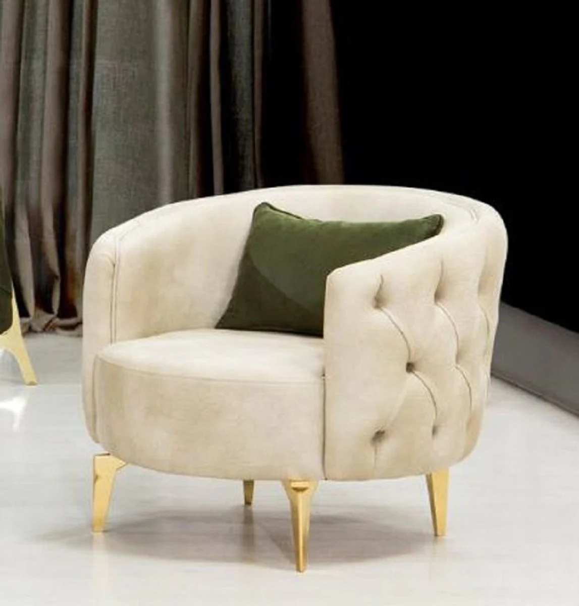 Luxury Chesterfield armchair cream / gold 90 x 95 x H. 75 cm - Modern living room armchair - Chesterfield living room furniture