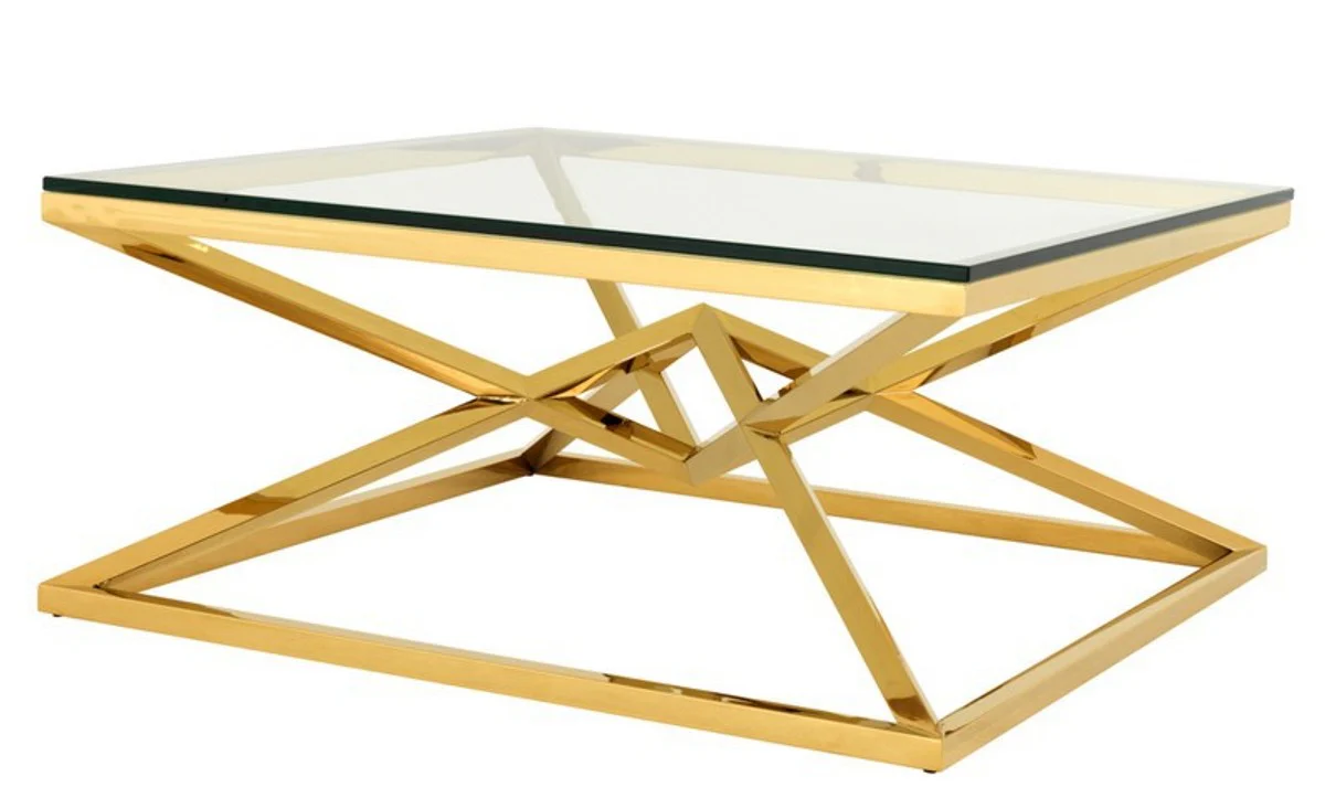Luxury Art Deco Designer Coffee Table Stainless Steel Gold with Glass 100 x 100 cm - Luxury Collection - Side Table Hotel Furniture