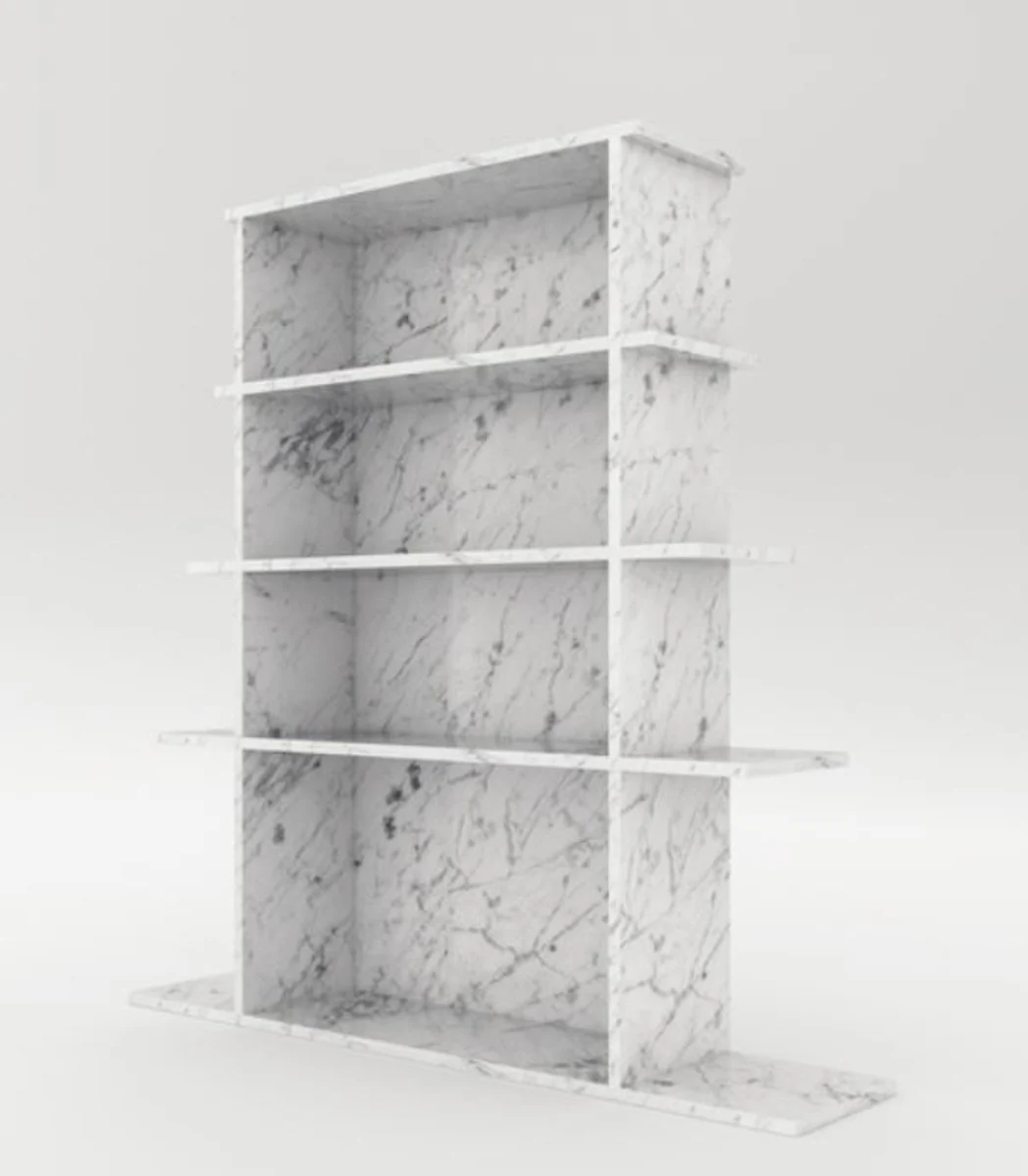 Luxury marble shelf cabinet white 100 x 32 x H. 140 cm - Carrara marble cabinet with 3 shelves - bookcase - living room cabinet - office cabinet - luxury marble furniture