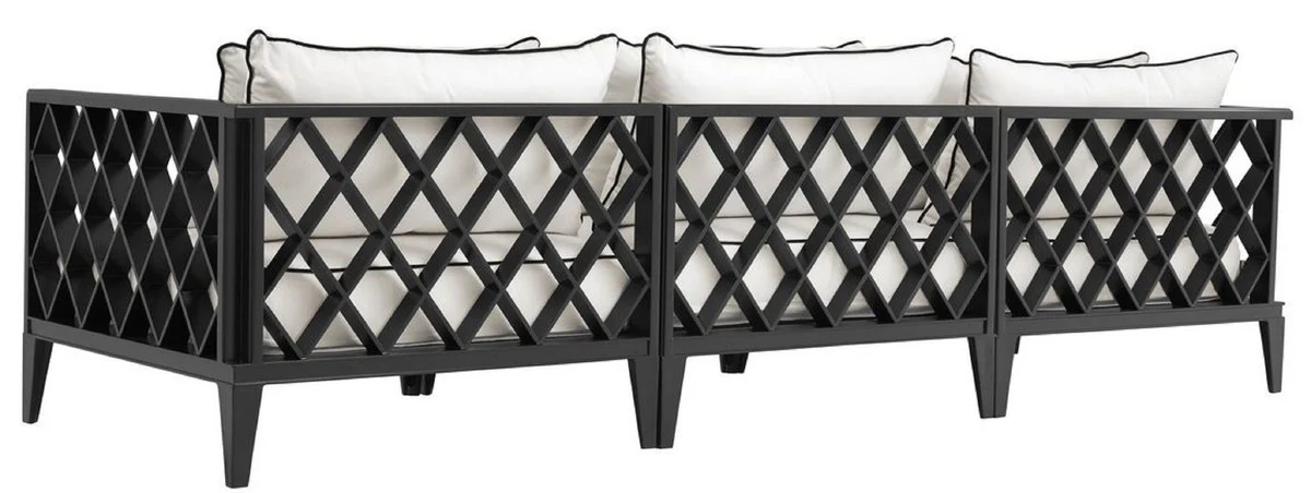 Luxury living room sofa with cushions matt black / white 275.5 x 93 x H. 69 cm - living room furniture