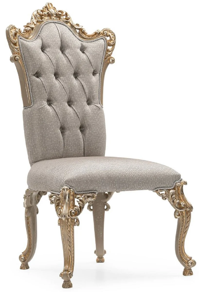 Luxury Baroque Dining Room Chair Silver / Gray / Gold - Magnificent Baroque Style Kitchen Chair - Luxury Dining Room Furniture in Baroque Style - Baroque Furniture - Noble & Magnificent