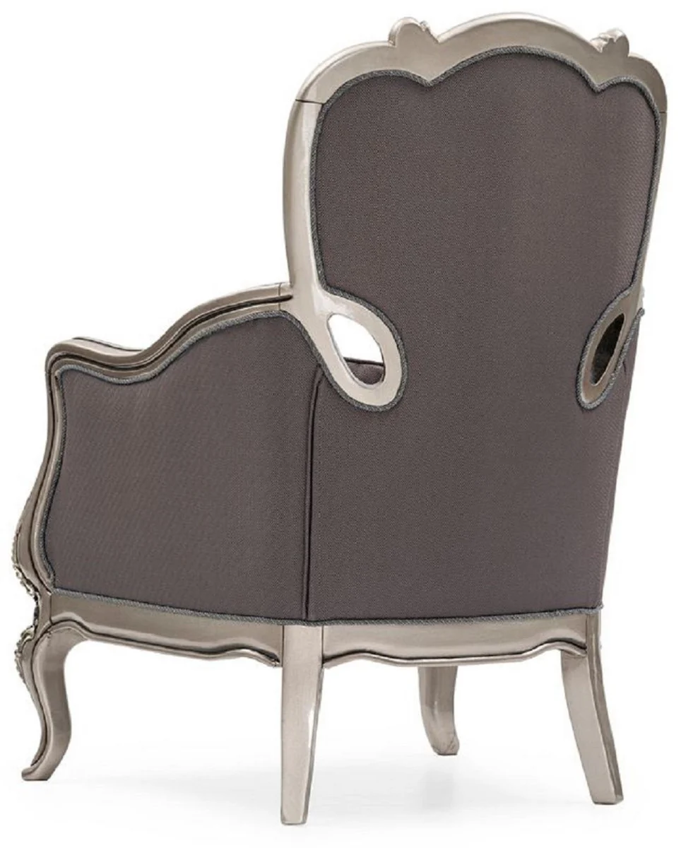 Luxury Baroque Living Room Set Gray / Silver - 2 Baroque Sofas & 2 Baroque Armchairs & 1 Baroque Coffee Table - Handcrafted Living Room Furniture in Baroque Style - Noble & Magnificent