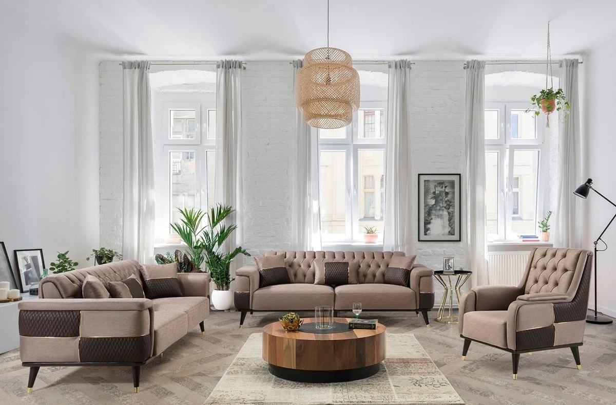 Luxury sofa bed brown / dark brown / gold 225 x 94 x H. 83 cm - Modern living room sofa - Living room furniture