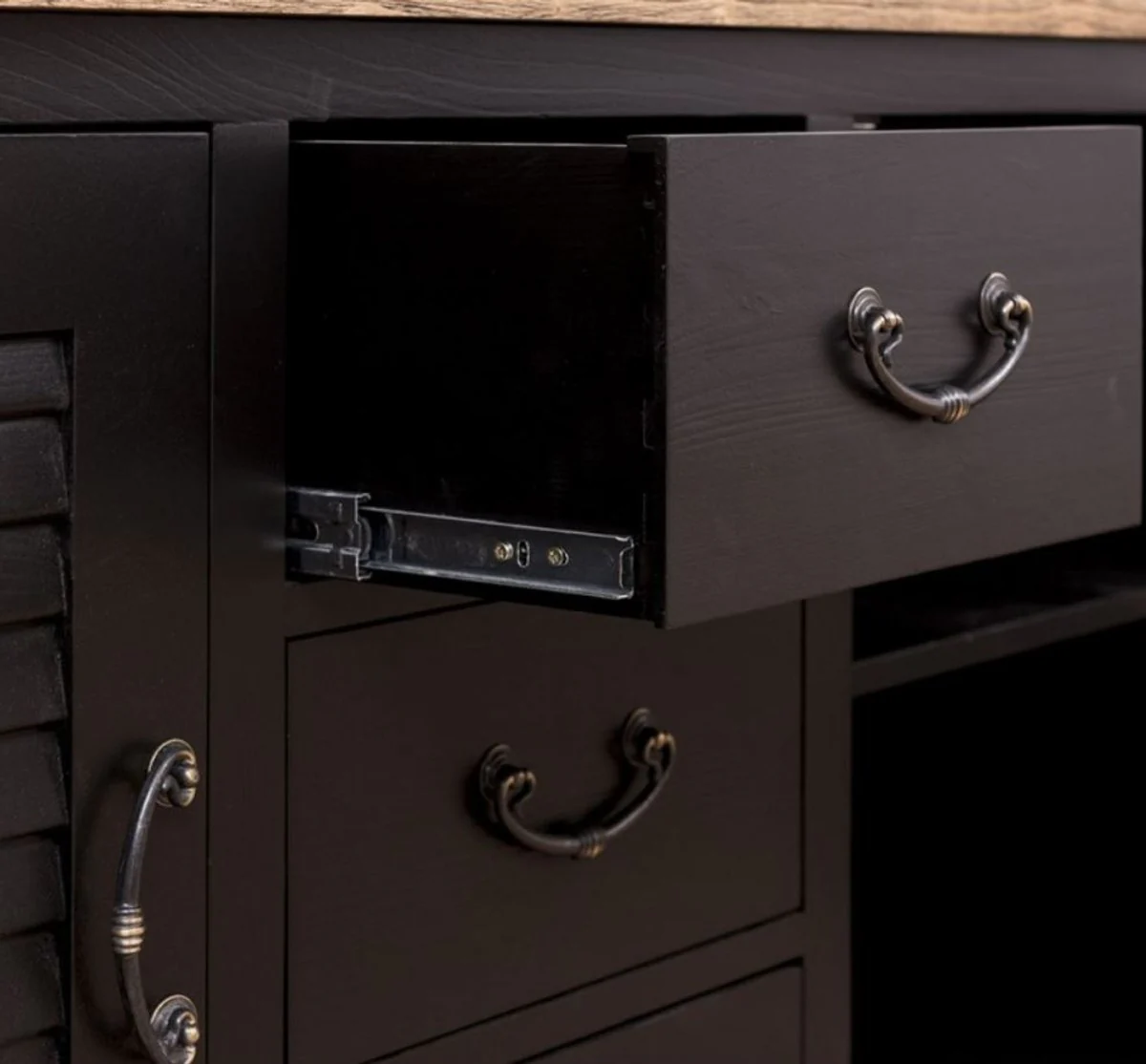 Country house style bathroom set black / natural colors - 1 double washbasin & 1 wall mirror - country house style bathroom furniture