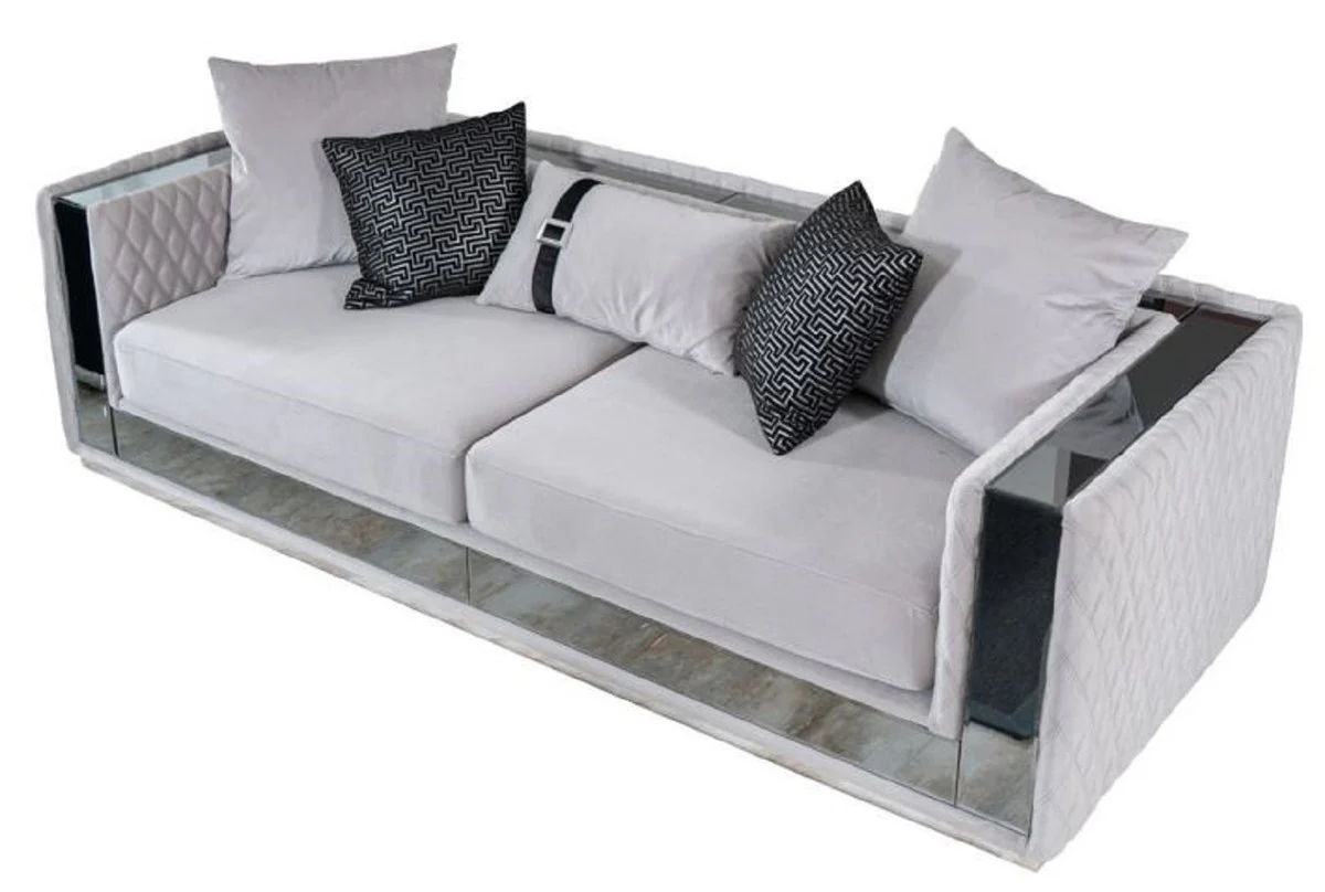 Luxury 3-seater sofa light gray / silver 220 x 90 x H. 70 cm - Mirrored living room sofa - Hotel sofa - Living room furniture - Hotel furniture - Luxury furniture