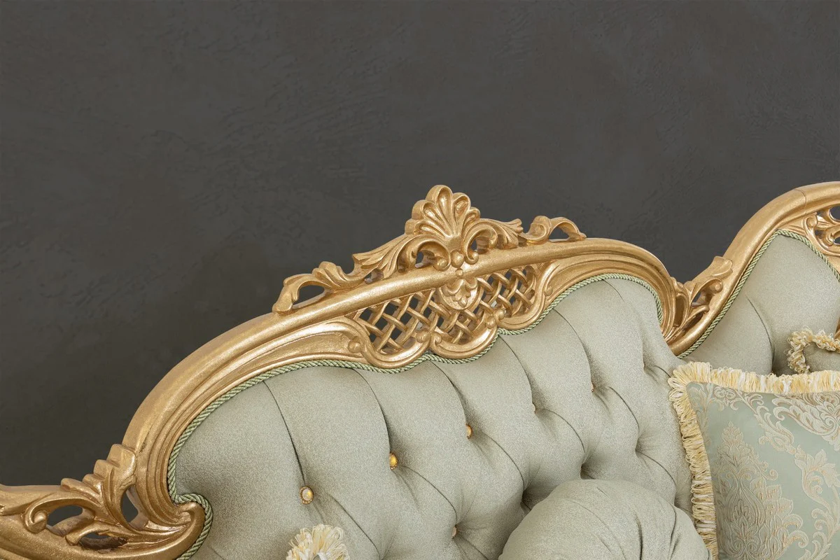 Luxury Baroque Living Room Set Light Green / Gold - 2 Sofas & 2 Armchairs & 1 Coffee Table - Handmade Baroque Living Room Furniture - Noble & Magnificent