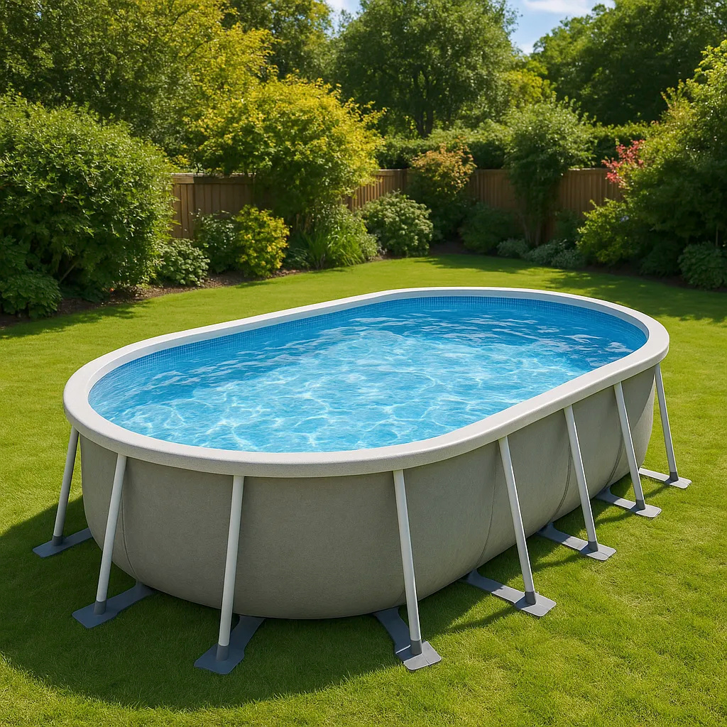 Ovaler Röhrenpool, Aufstellpool, Steingrau, Metall und PVC, für Garten und Außenbereich, 488 x 305 x 107 cm yzEZgsD615Kq