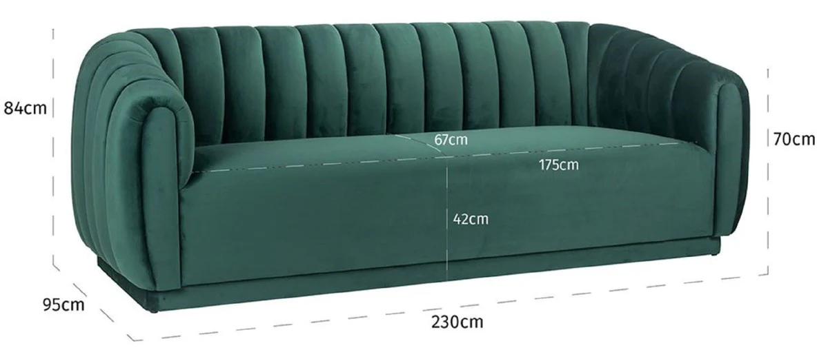 Luxury velvet sofa green 230 x 95 x H. 84 cm - Living room sofa - Living room furniture - Luxury furniture - Living room furnishings - Luxury furnishings - Luxury quality