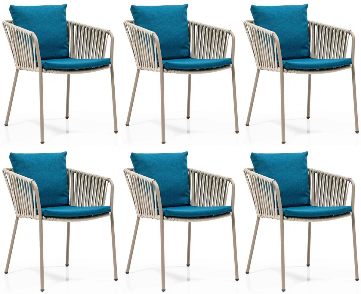Luxury garden chair set blue / gray / beige 50 x 45 x H. 73 cm - Modern garden chairs with armrests - Garden & catering furniture