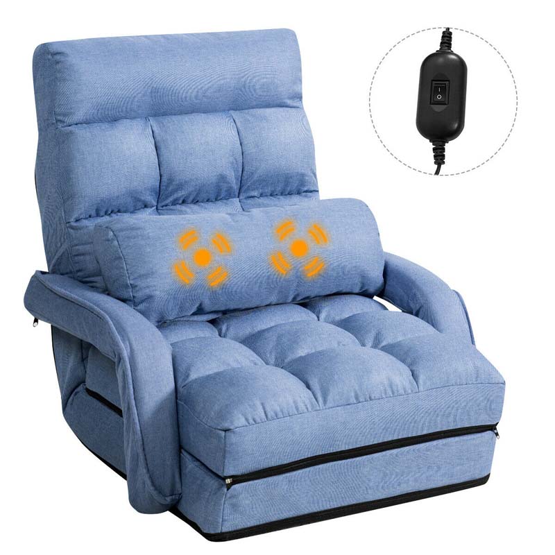 Foldable Massage Floor Chair Recliner, Single Lazy Sofa with Ergonomic Armrest, Adjustable 5 Backrest Position & Detachable Mat