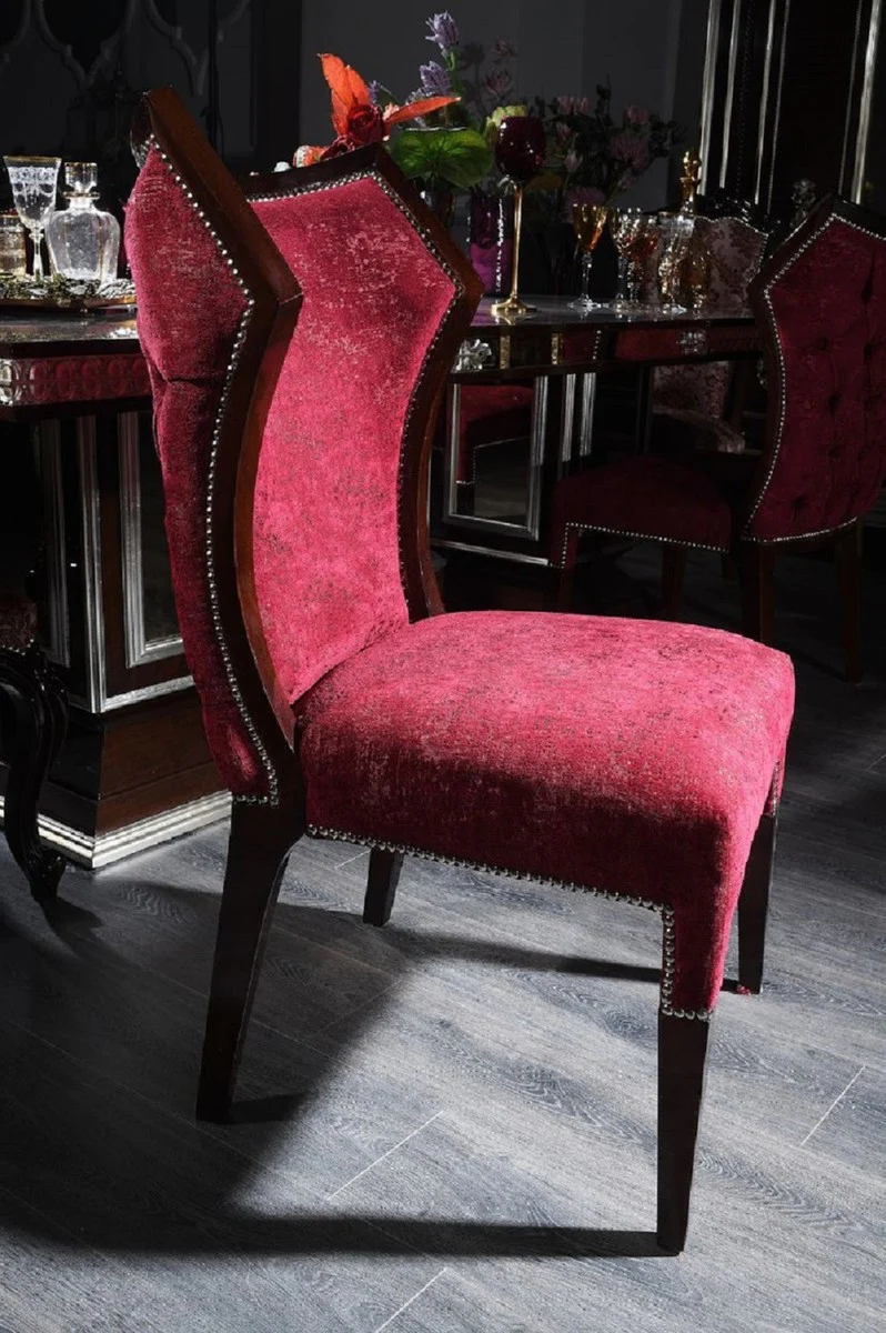 Luxury Baroque Dining Room Chair Bordeaux Red / Dark Brown / Silver - Handcrafted Solid Wood Kitchen Chair - Magnificent Dining Room Furniture in Baroque Style