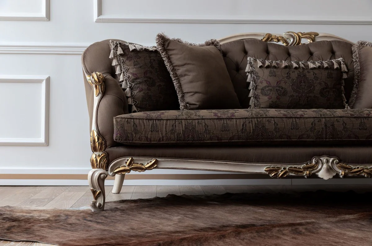 Luxury Baroque Sofa Brown/Cream/White/Gold - Handmade Living Room Sofa - Baroque Living Room Furniture
