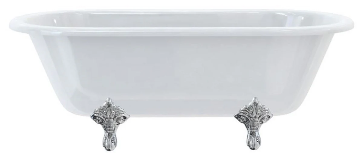 Luxury Art Nouveau bathtub white / silver 169 x 74.5 x H. 62 cm - Freestanding retro acrylic bathtub - Retro bathroom furniture